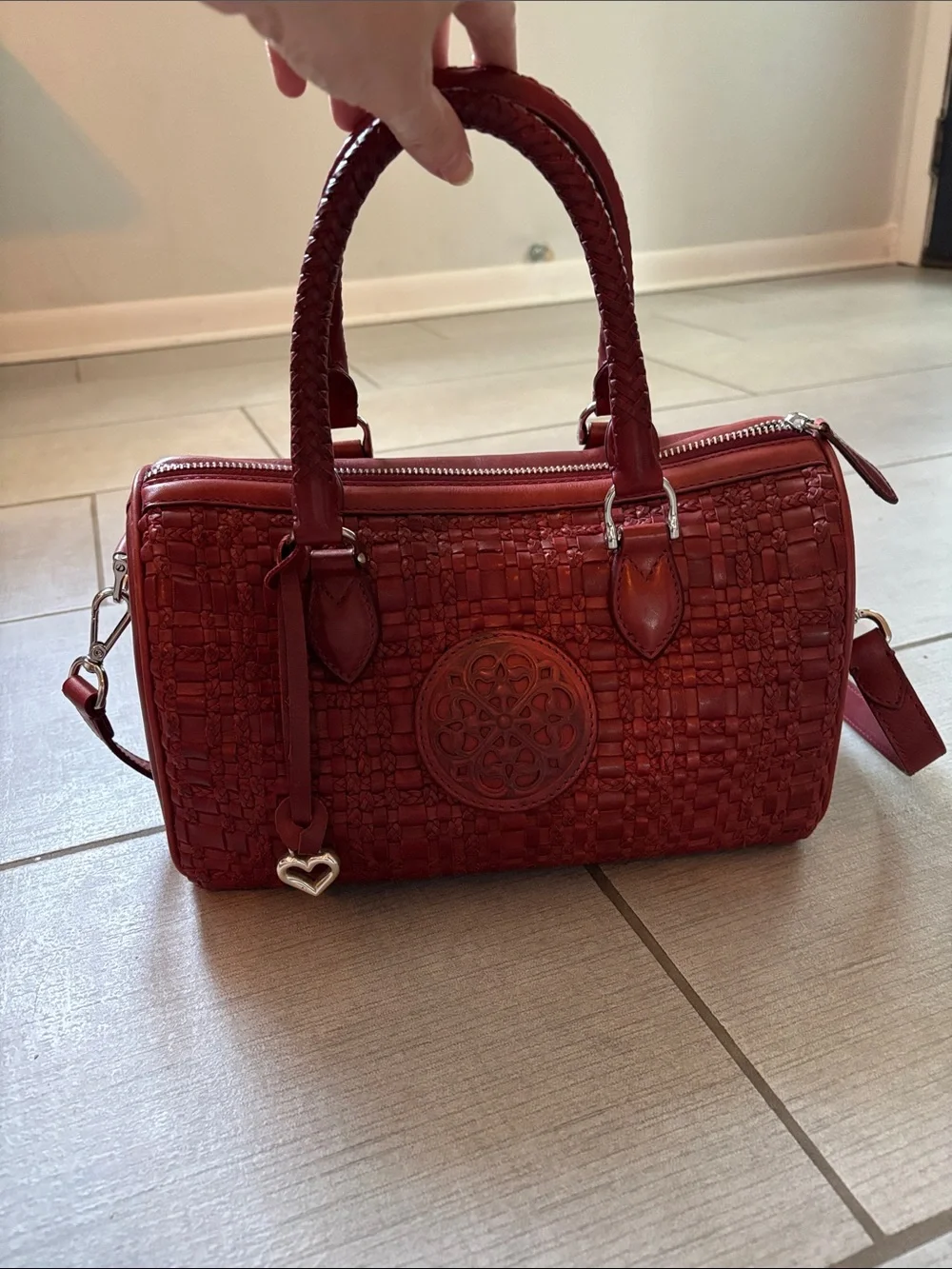 Brighton Ferrara VEREDA Red Woven Leather Satchel Bag Handbag